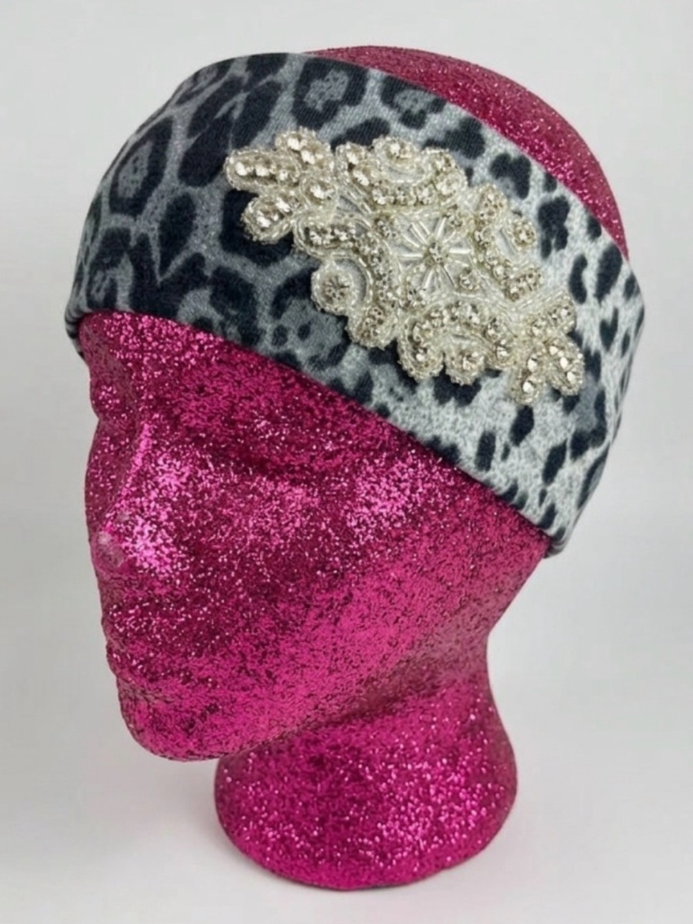 Leopard headband with rhinestone appliqué embellishment